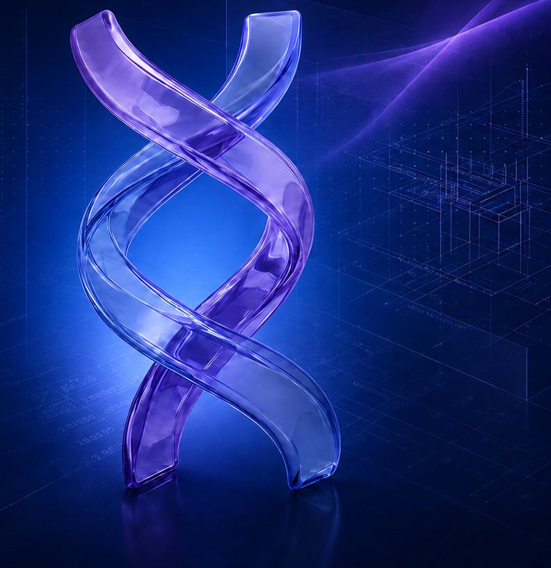 Double hélice symbolisant l'IA générative, illustration OPTIGEN CONSEIL